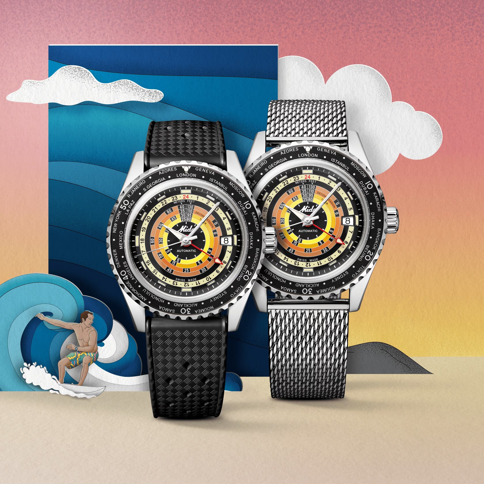 MIDO Ocean Star Decompression World Timer Black Automatic 40.5mm Silver Stainless Steel Mesh Bracelet M026.829.17.051.00 - 9