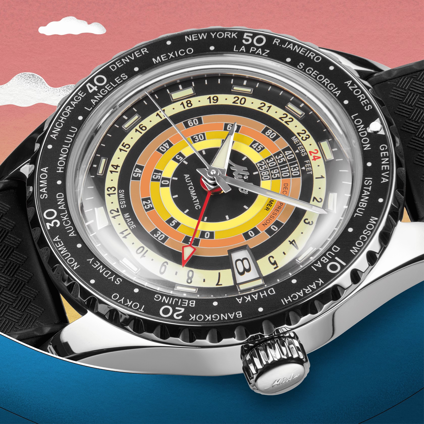 MIDO Ocean Star Decompression World Timer Black Automatic 40.5mm Silver Stainless Steel Mesh Bracelet M026.829.17.051.00 - 10
