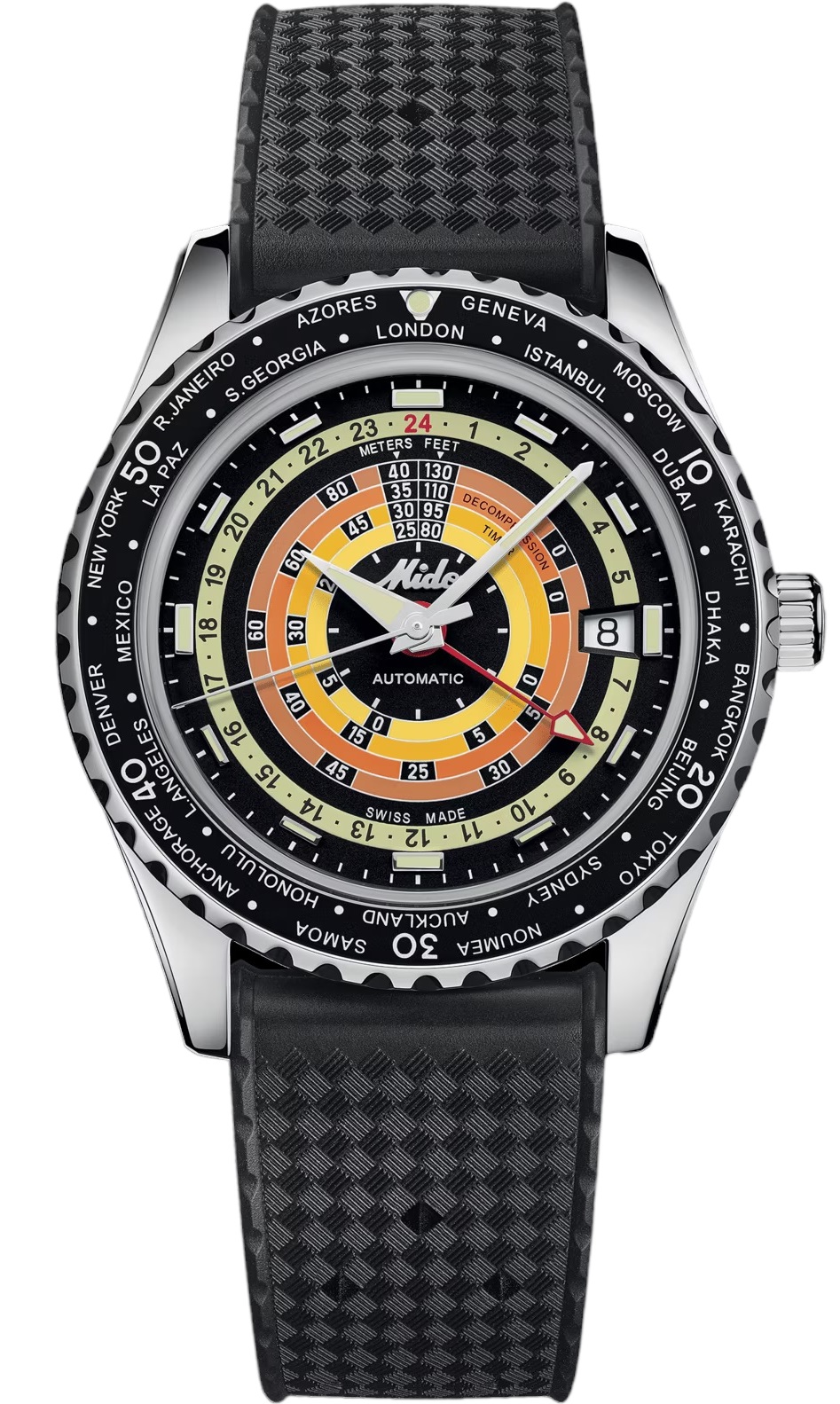MIDO Ocean Star Decompression World Timer Black Automatic 40.5mm Silver Stainless Steel Mesh Bracelet M026.829.17.051.00 - 