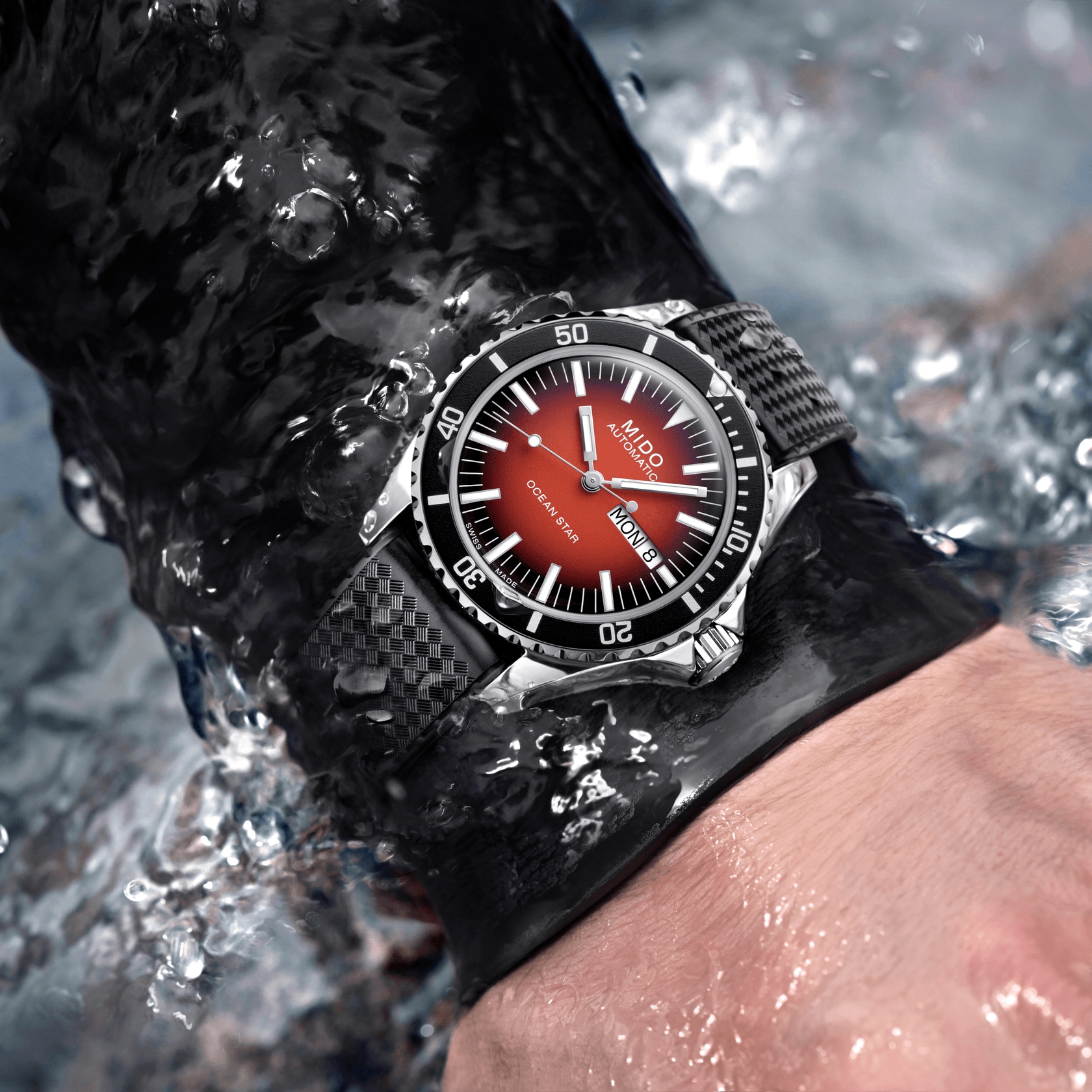 MIDO Ocean Star Tribute Red Gradient Dial Automatic 40.5mm Silver Stainless Steel Black Rubber Strap M026.830.17.421.00 - 5