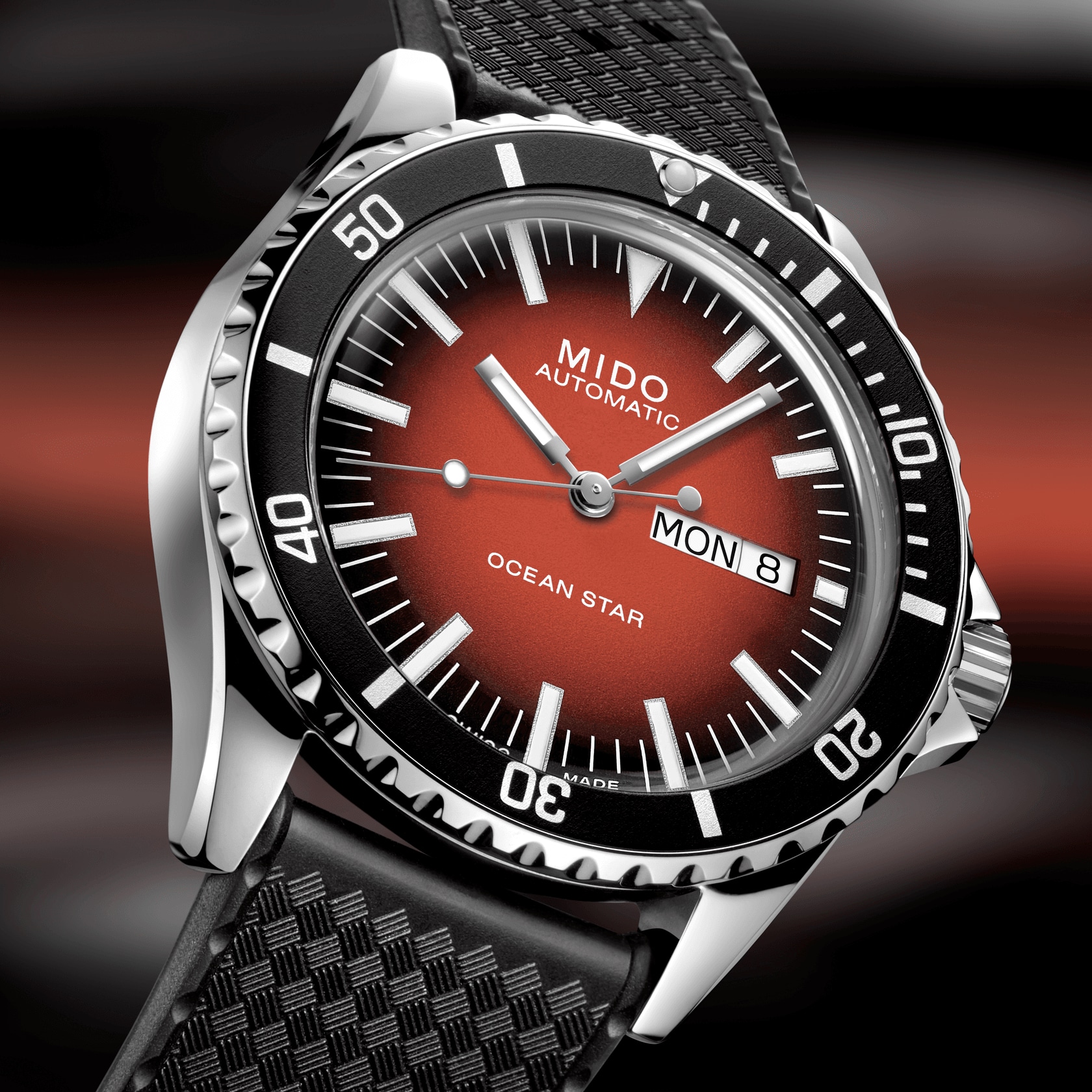 MIDO Ocean Star Tribute Red Gradient Dial Automatic 40.5mm Silver Stainless Steel Black Rubber Strap M026.830.17.421.00 - 6