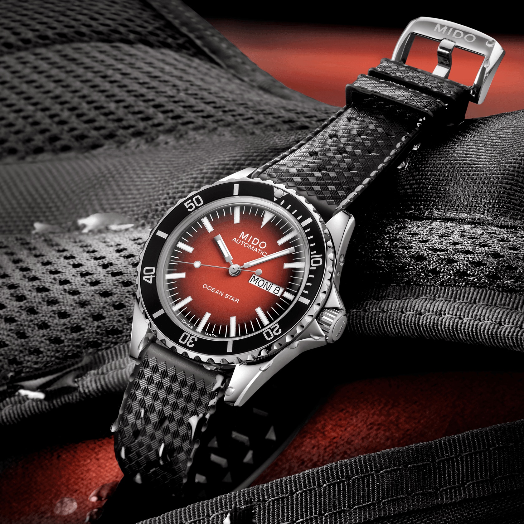 MIDO Ocean Star Tribute Red Gradient Dial Automatic 40.5mm Silver Stainless Steel Black Rubber Strap M026.830.17.421.00 - 8