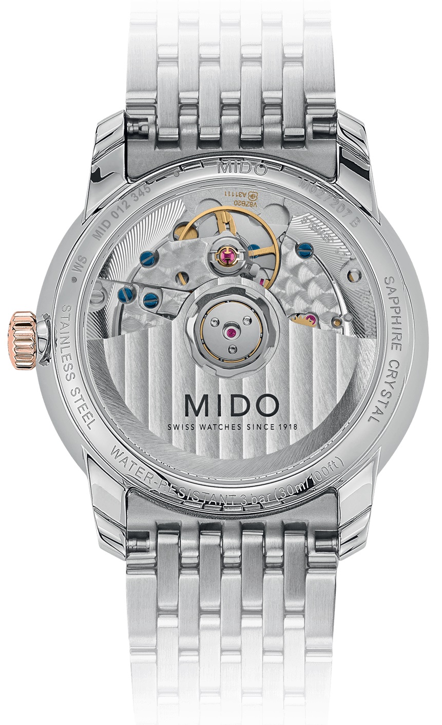 MIDO Baroncelli Heritage Lady Diamonds 33mm Silver & Rose Gold Stainless Steel Bracelet M027.207.22.016.00 - 3
