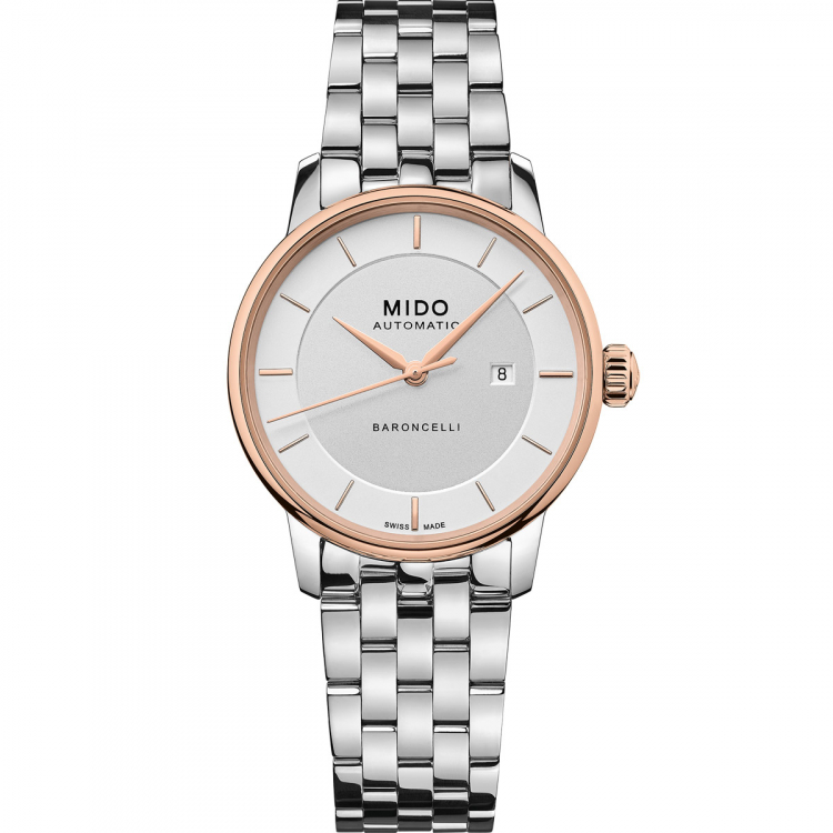 MIDO Baroncelli Signature Lady 30mm Rose Gold & Silver Stainless Steel Bracelet M037.207.21.031.00 - 