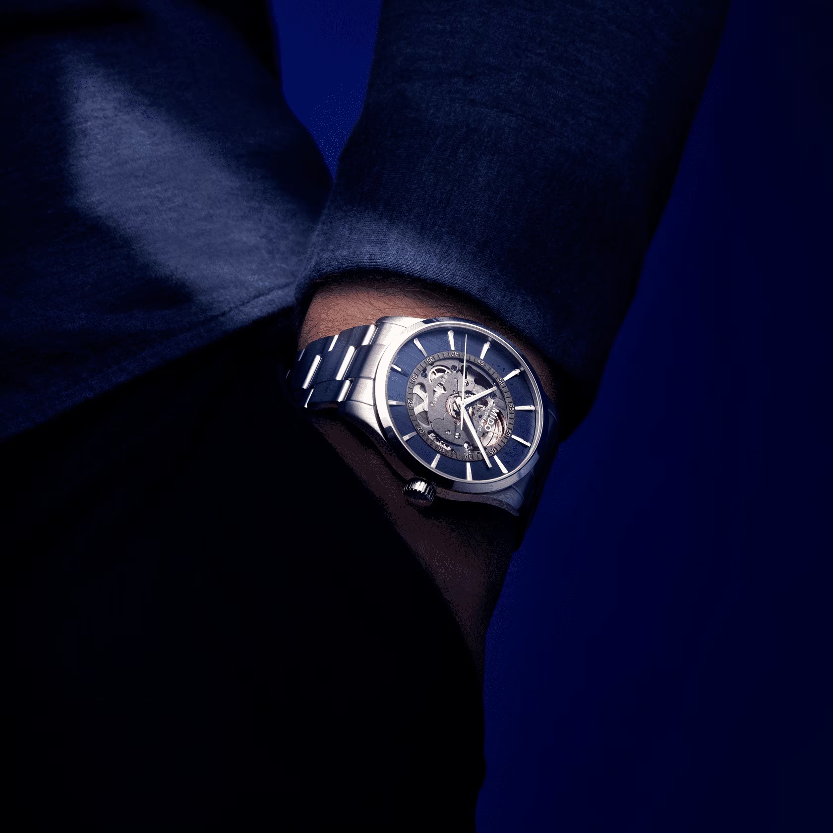MIDO Multifort Skeleton Vertigo Blue Dial 42mm Silver Stainless Steel Bracelet M038.436.11.041.00 - 4