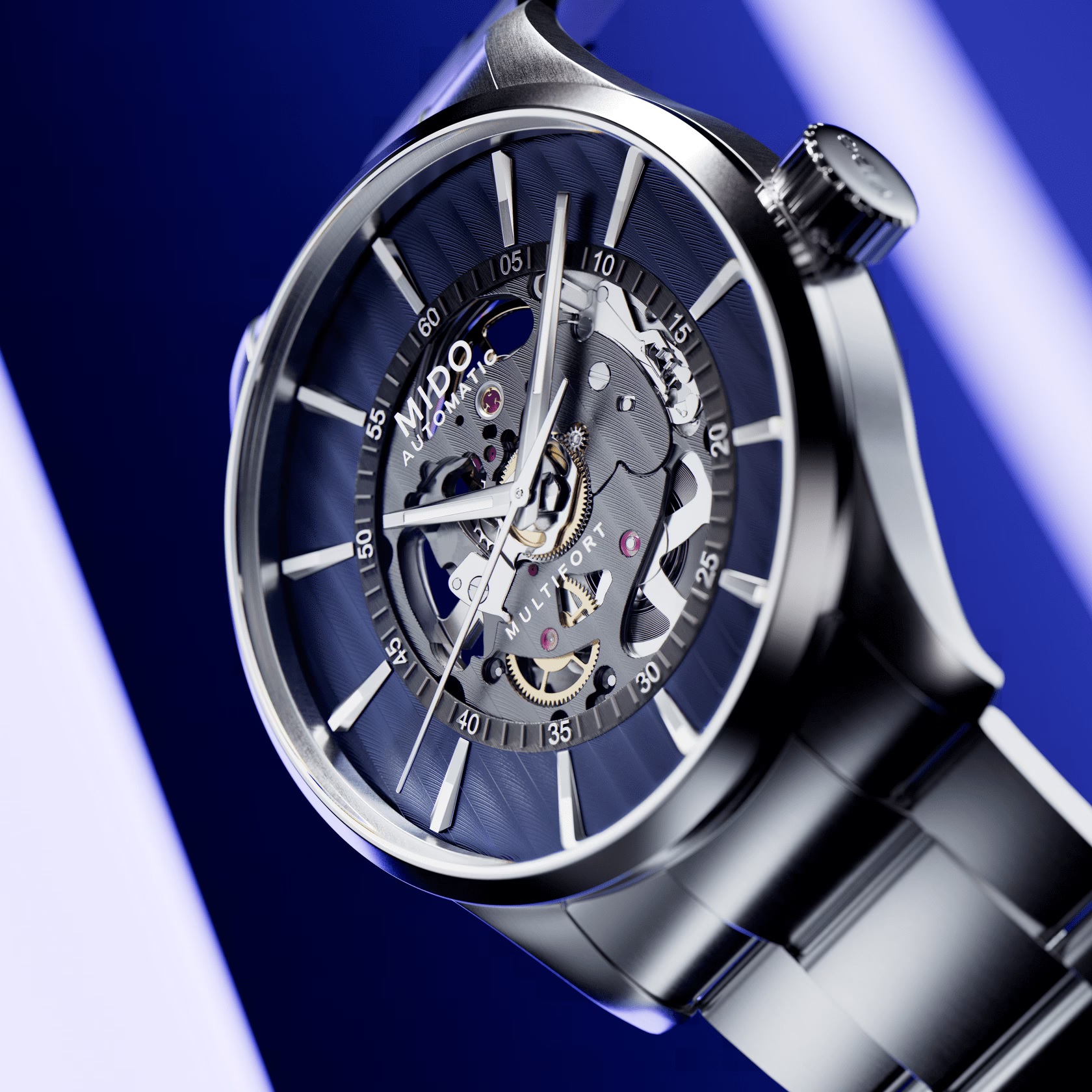 MIDO Multifort Skeleton Vertigo Blue Dial 42mm Silver Stainless Steel Bracelet M038.436.11.041.00 - 6