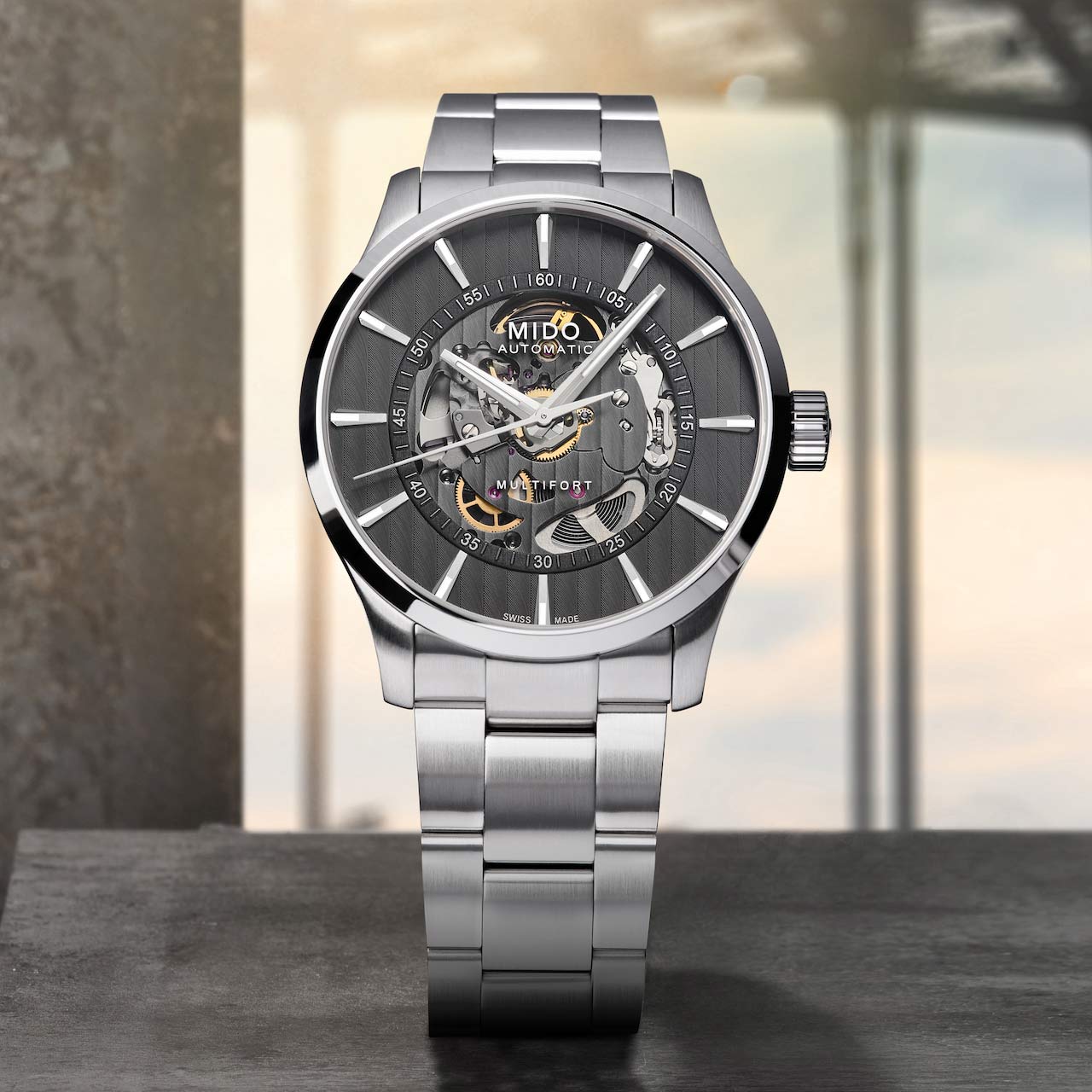 MIDO Multifort Skeleton Vertigo Grey Dial 42mm Silver Stainless Steel Bracelet M038.436.11.061.00 - 5