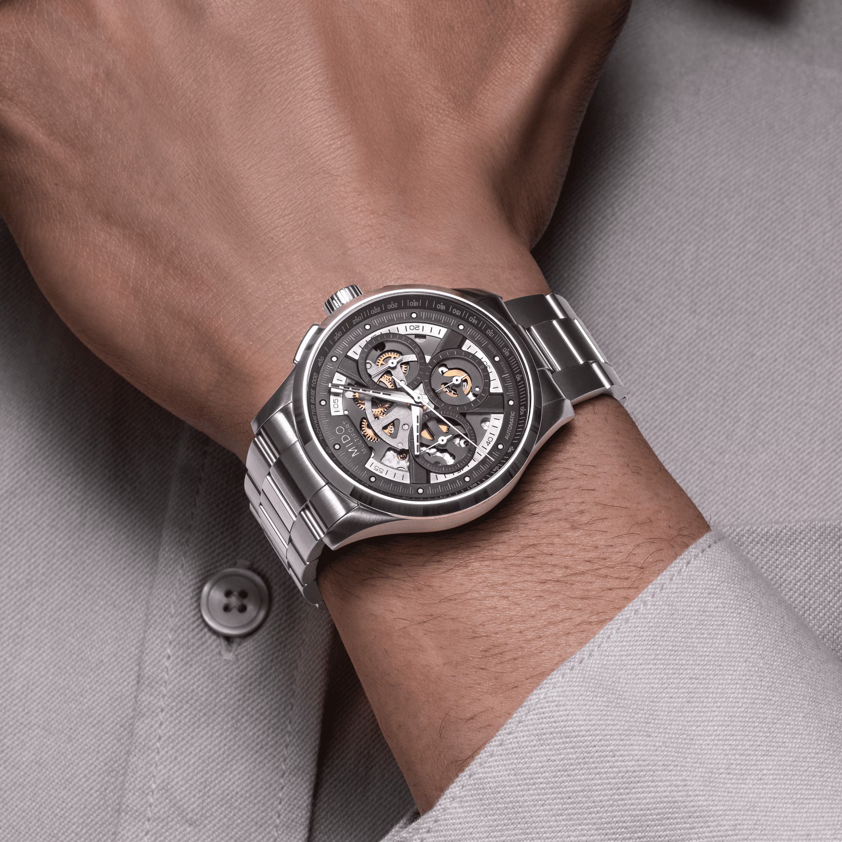 MIDO Multifort Skeleton Chronograph Anthracite Dial 43mm Silver Stainless Steel Bracelet M038.662.11.060.00 - 4