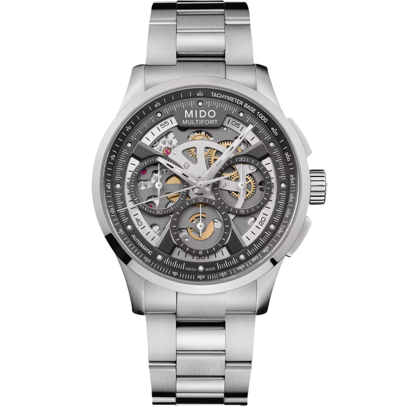 MIDO Multifort Skeleton Chronograph Anthracite Dial 43mm Silver Stainless Steel Bracelet M038.662.11.060.00 - 