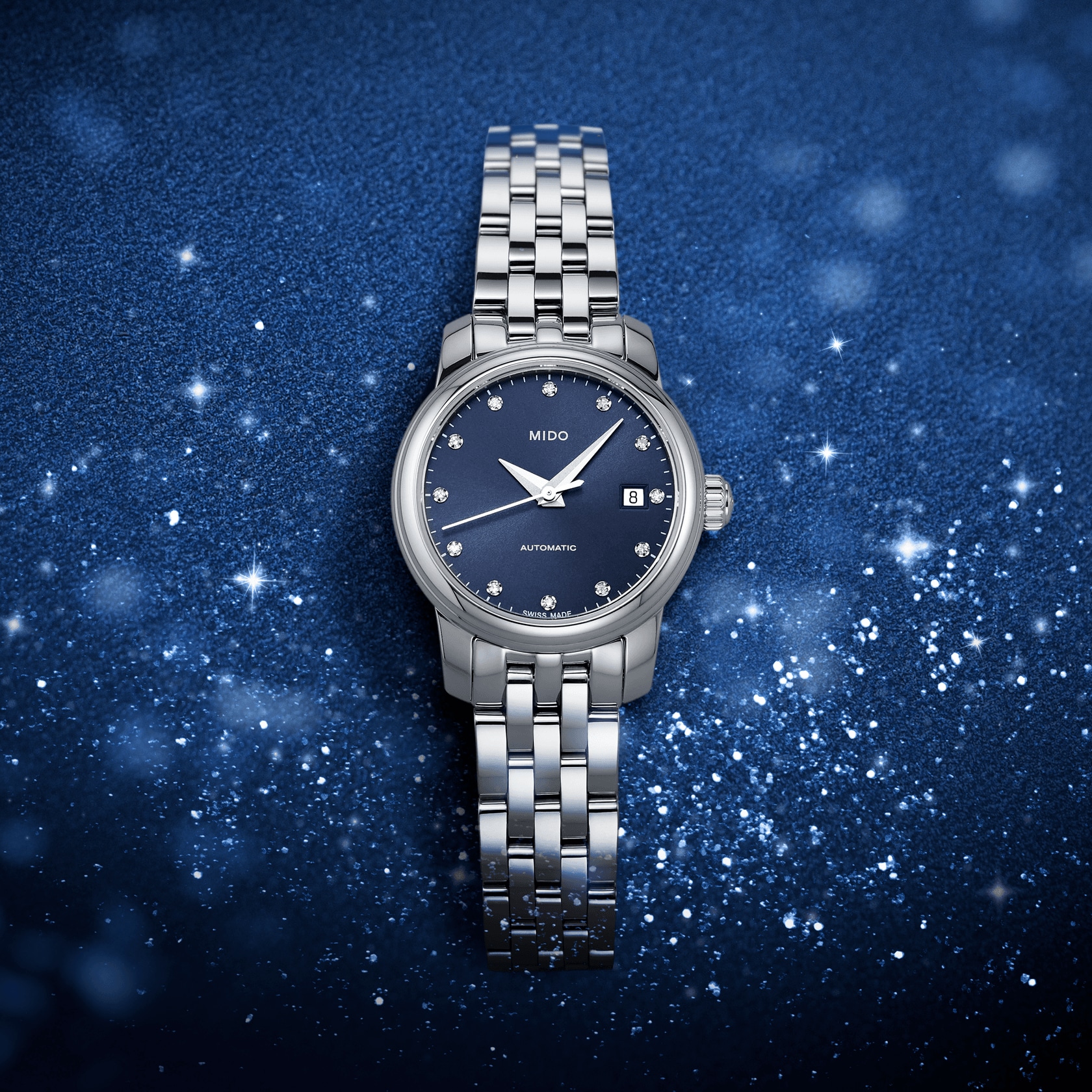 MIDO Mini Baroncelli Lady Automatic Blue Dial with Diamonds 25mm Silver Stainless Steel Bracelet M039.007.11.046.00 - 5