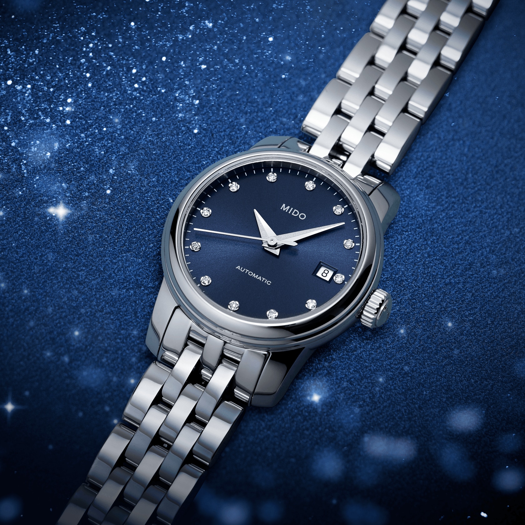 MIDO Mini Baroncelli Lady Automatic Blue Dial with Diamonds 25mm Silver Stainless Steel Bracelet M039.007.11.046.00 - 6