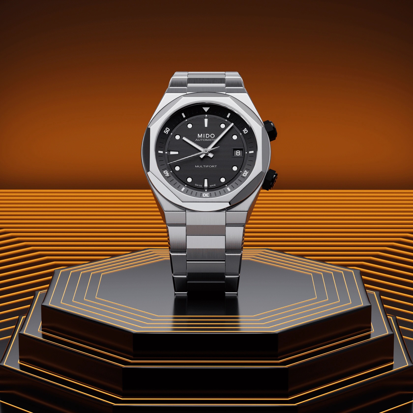 MIDO Multifort Multifort 8 Two Crowns Black Dial 38.4 x 40mm Silver Stainless Steel Bracelet M047.507.11.051.00 - 9