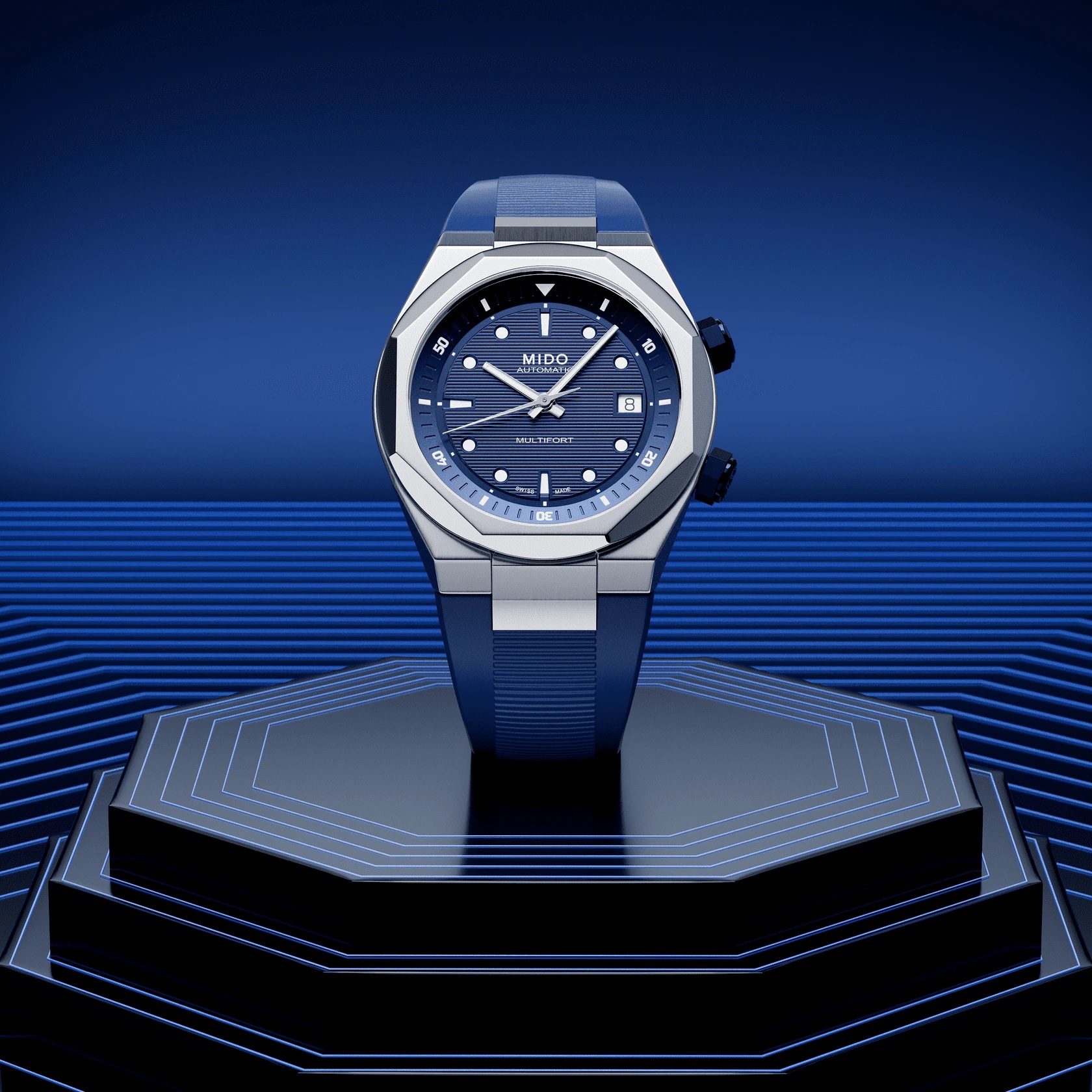 MIDO Multifort Multifort 8 Two Crowns Blue Dial 38.4 x 40mm Silver Stainless Steel Blue Rubber Strap M047.507.17.041.00 - 6