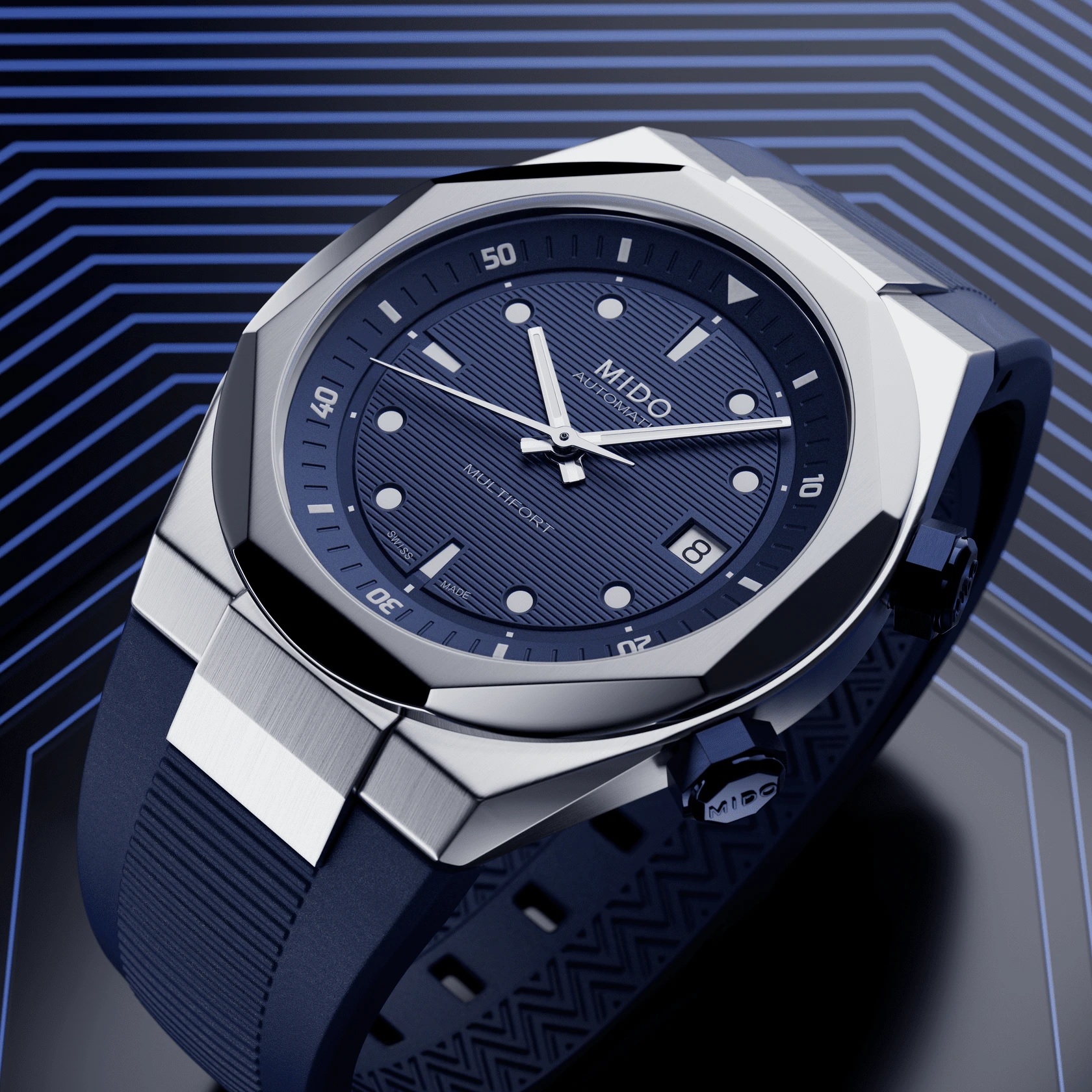 MIDO Multifort Multifort 8 Two Crowns Blue Dial 38.4 x 40mm Silver Stainless Steel Blue Rubber Strap M047.507.17.041.00 - 10