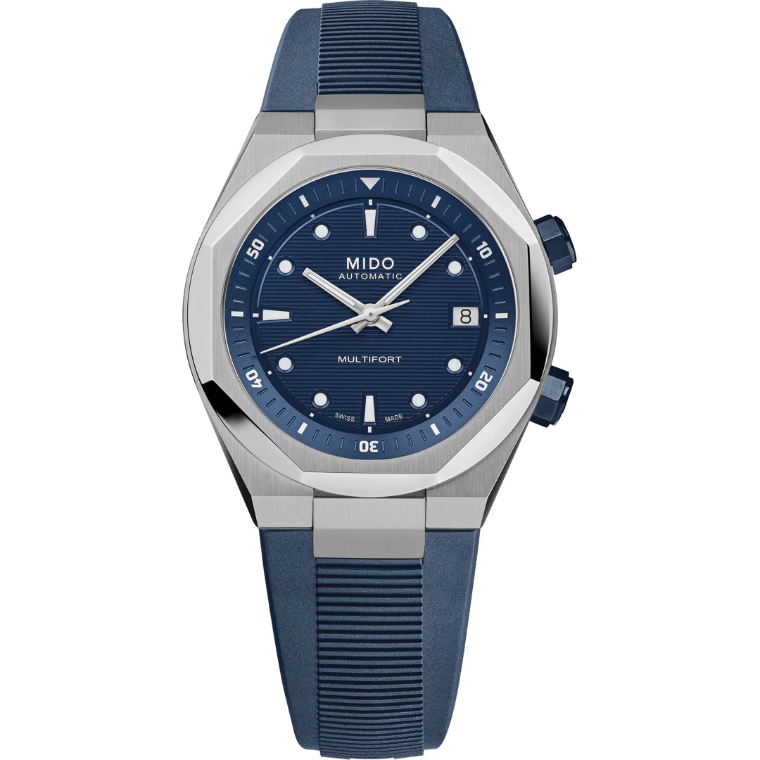 MIDO Multifort Multifort 8 Two Crowns Blue Dial 38.4 x 40mm Silver Stainless Steel Blue Rubber Strap M047.507.17.041.00 - 