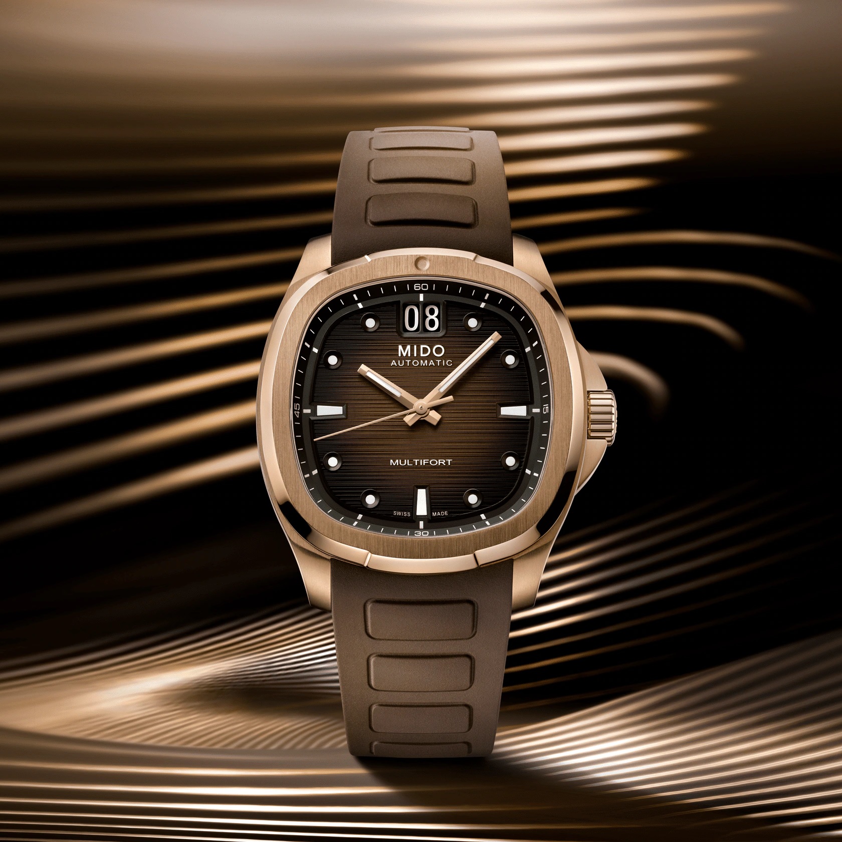 MIDO Multifort TV Big Date Brown Dial Automatic 40.00 x 39.20mm Rose Gold Stainless Steel Brown Rubber Strap M049.526.37.291.00 - 6