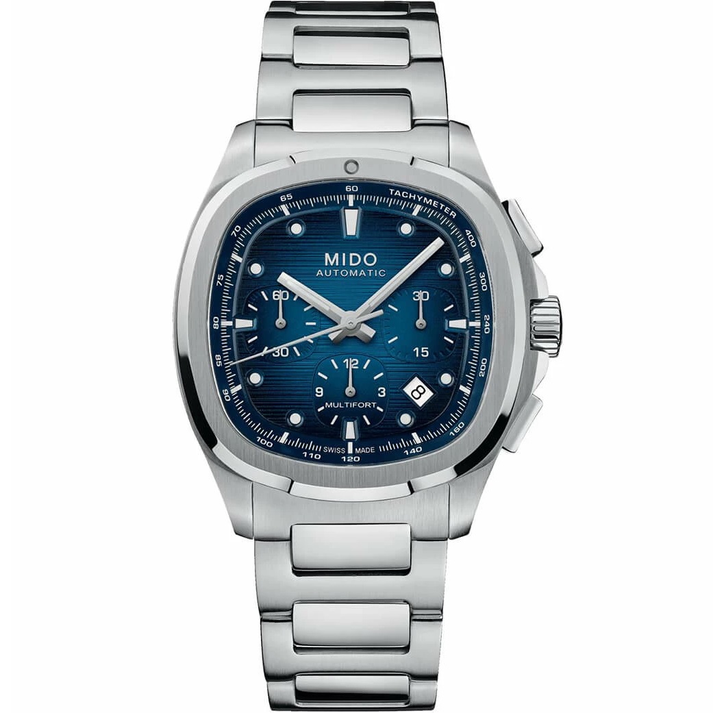 MIDO Multifort TV Chronograph Blue Dial Automatic 41.2 x 42mm Silver Stainless Steel Bracelet with Extra Strap M049.527.11.041.00 - 