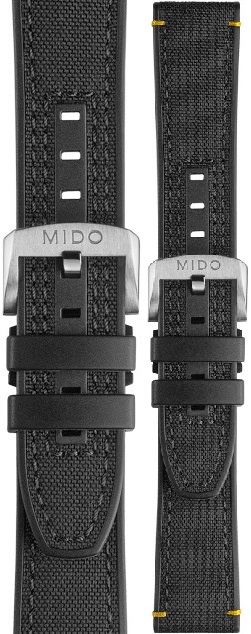 MIDO Official Strap Black 22-20mm Fabric and Silicone with Silver Hardware M603019599 - 