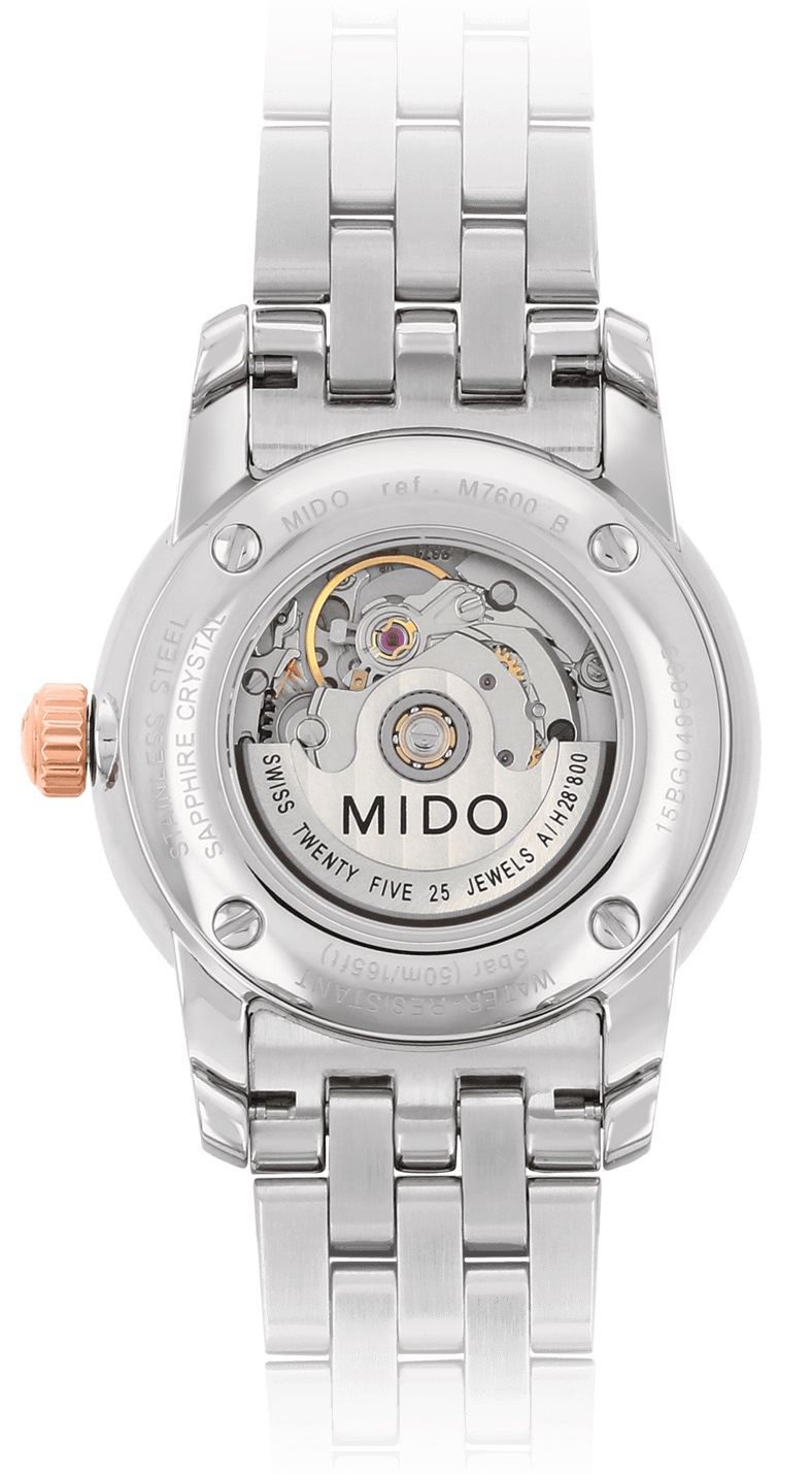 MIDO Baroncelli Tradition Diamonds Automatic 29mm Rose Gold & Silver Stainless Steel Bracelet M7600.9.69.1 - 2