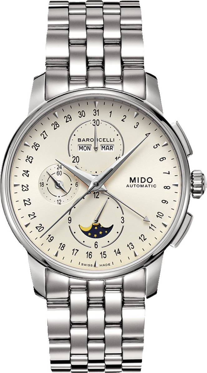 MIDO Baroncelli Tradition Chrono Moon Face Automatic 42mm Silver Stainless Steel Bracelet M8607.4.M1.12 - 1