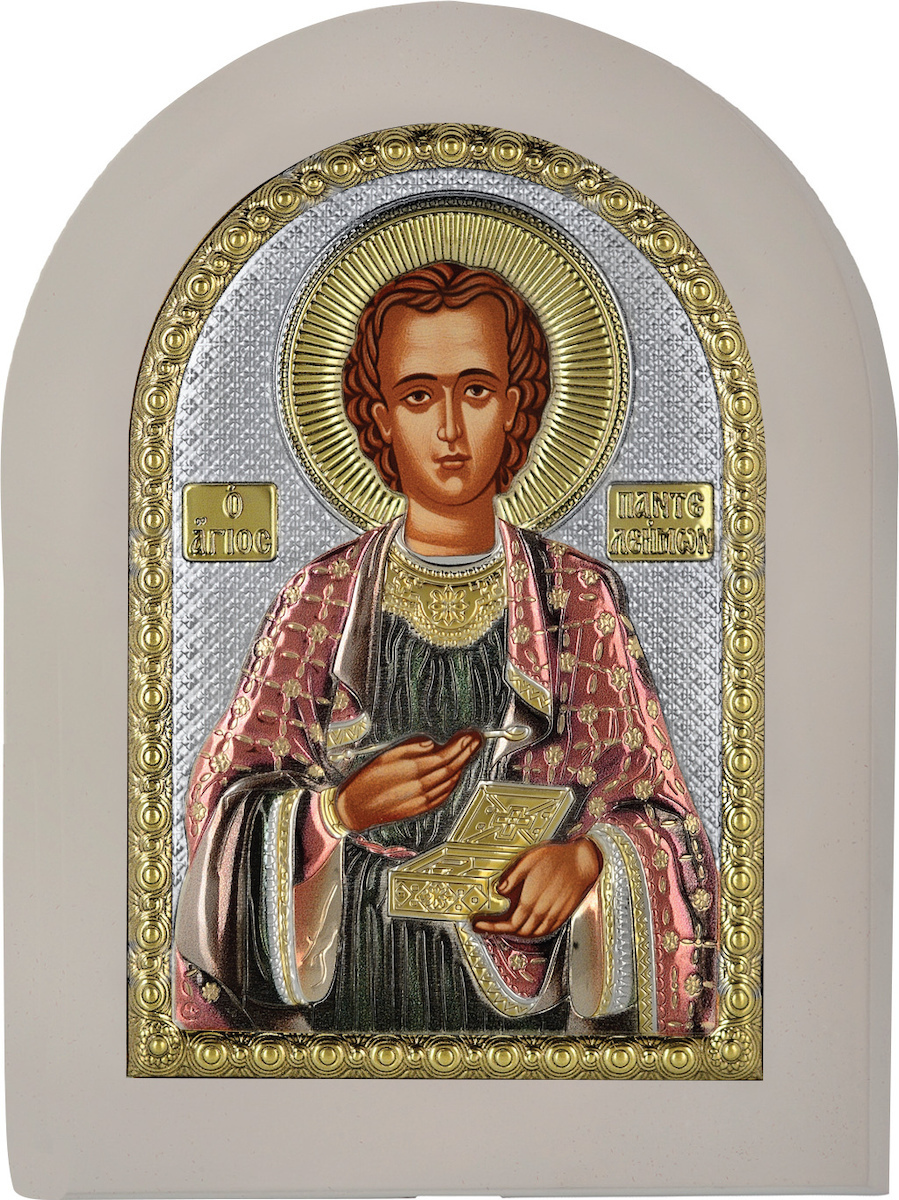 SILVER ICON Saint Panteleimon (20cm x 26cm) MA-E1120-WH-AXC