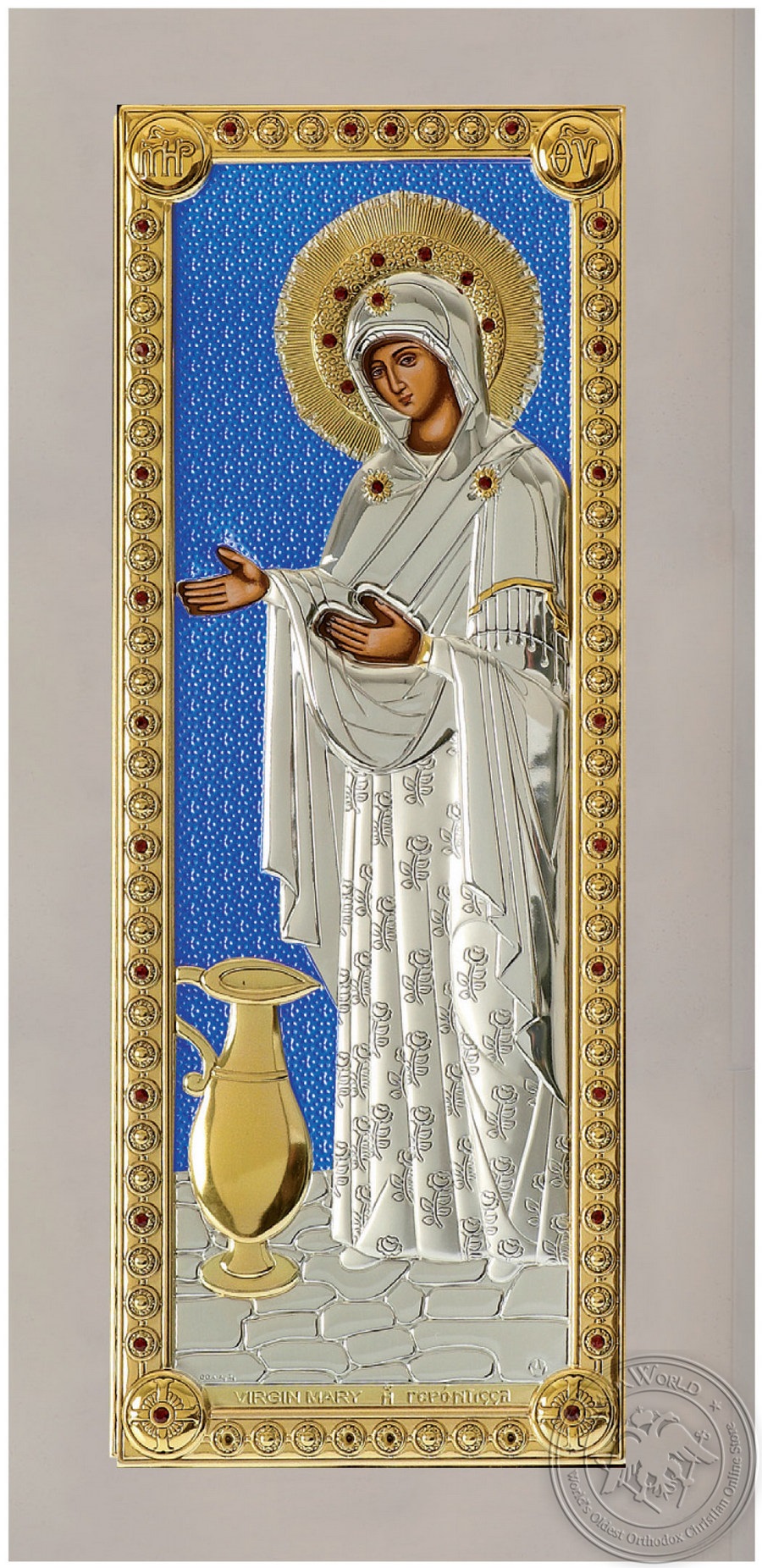 SILVER ICON Virgin Mary Gerontissa (6cm x 12cm) MA-E1202-WH-EXB