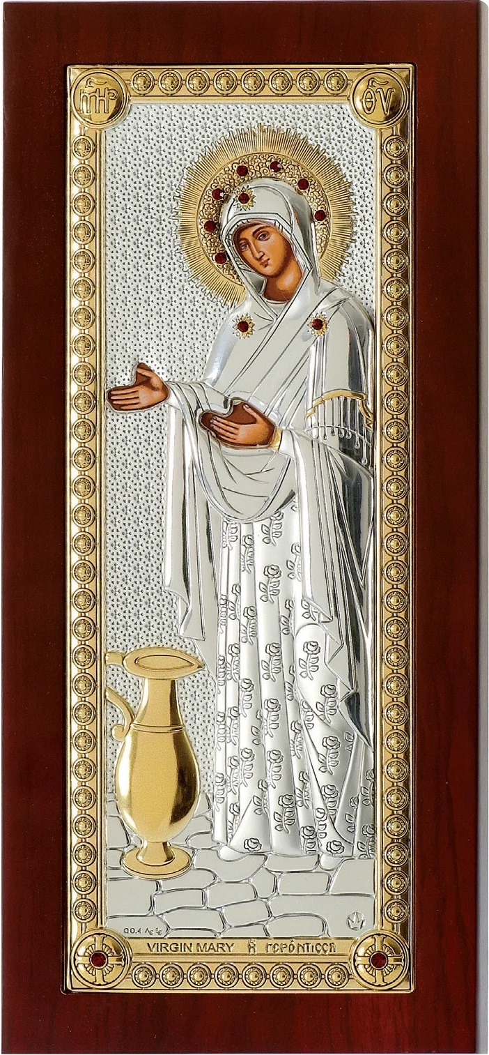 SILVER ICON Virgin Mary Gerontissa (11cm x 23cm) MA-E1202BX