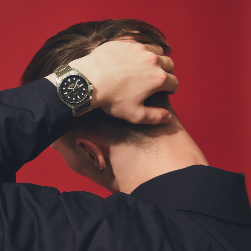 SEIKO 5 Sports Automatic Black Gold Dial 40mm Silver Stainless Steel Bracelet SRPE57K1 - 3