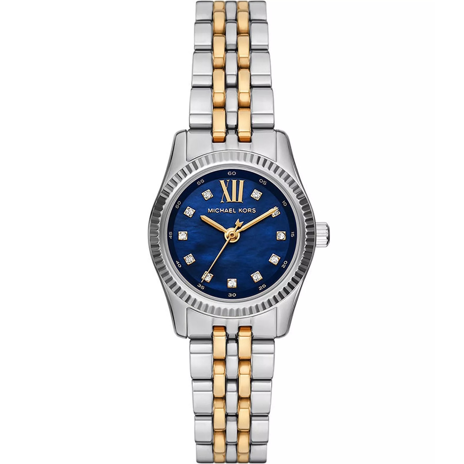 MICHAEL KORS Petite Lexington Blue Pearl Dial 26mm Two Tone Gold Stainless Steel Bracelet MK4865 - 