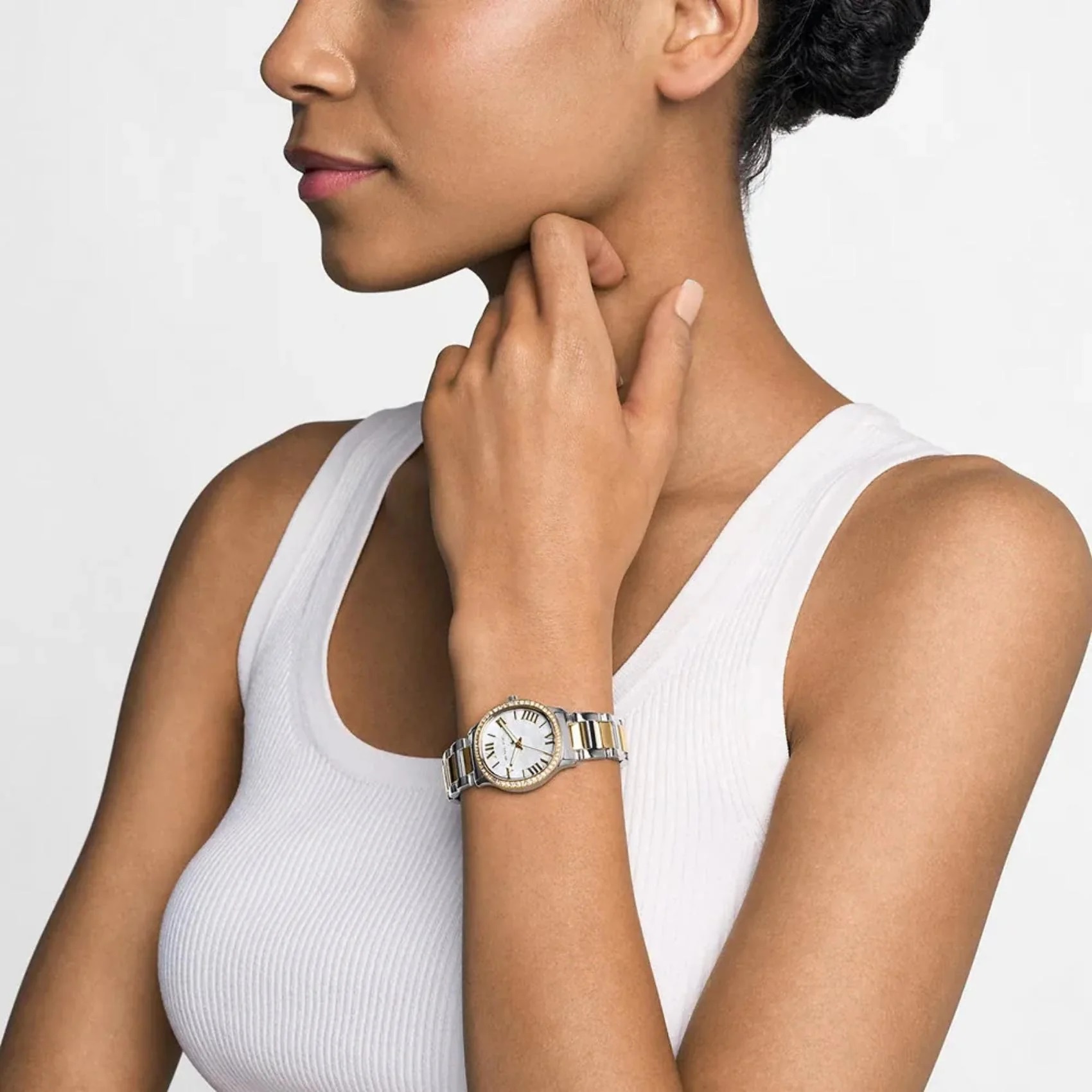 MICHAEL KORS Petite Sage White MOP Dial 31mm Two Tone Silver & Gold Stainless Steel Bracelet MK4910 - 