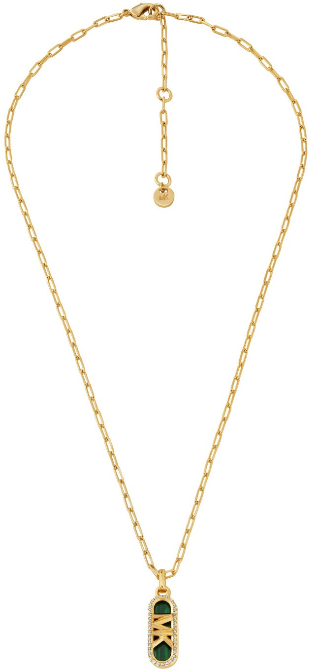 MICHAEL KORS MK Statement Link Necklace Gold Plated with Malachite Acetate and Cubic Zirconia MKJ8274MC710 - 