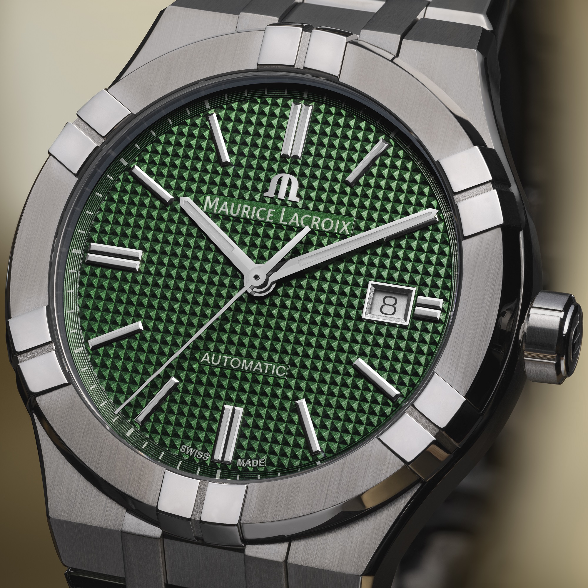 MAURICE LACROIX Aikon Automatic Clous De Paris Motif Green Dial 42mm Silver Stainless Steel Bracelet AI6008-SS002-630-1 - 
