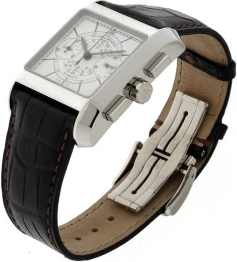 BAUME & MERCIER Hampton Chronograph 45 x 35mm Silver Stainless Steel Black Leather Strap MOA08607 - 