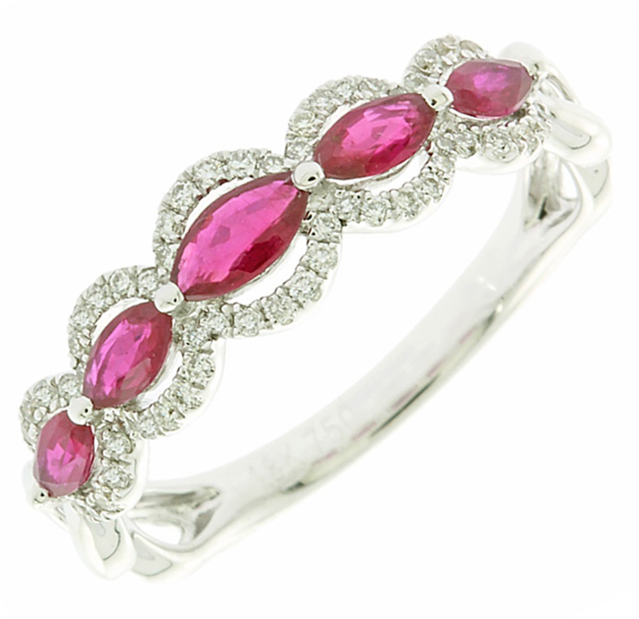 ΔΑΧΤΥΛΙΔΙ SENZIO Λευκό Χρυσό 18Κ με Ρουμπίνια και Διαμάντια MR18473 - 