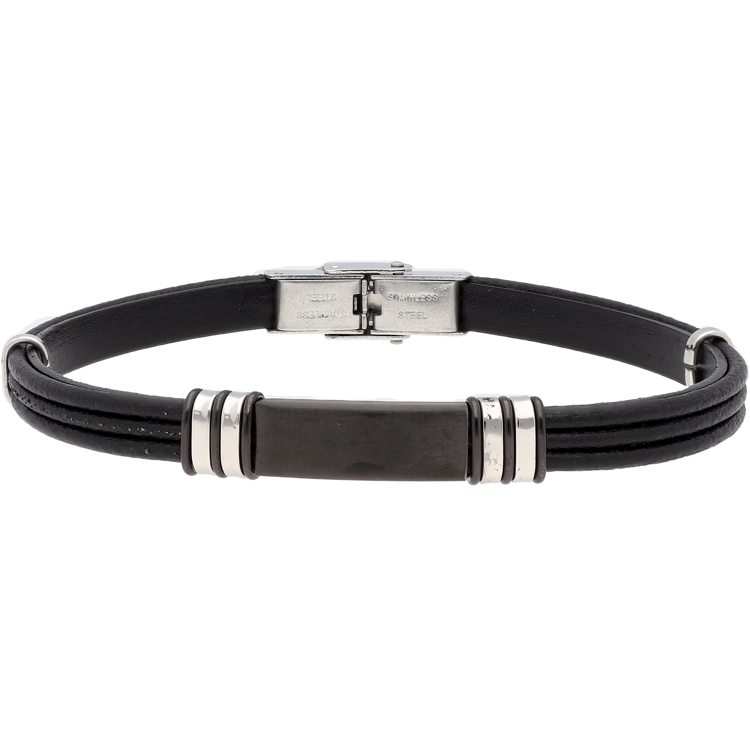ΒΡΑΧΙΟΛΙ Ανδρικό LISKA Leather Collection από Μαύρο Δέρμα και Ασημί Ανοξείδωτο Ατσάλι MTC017BR - 