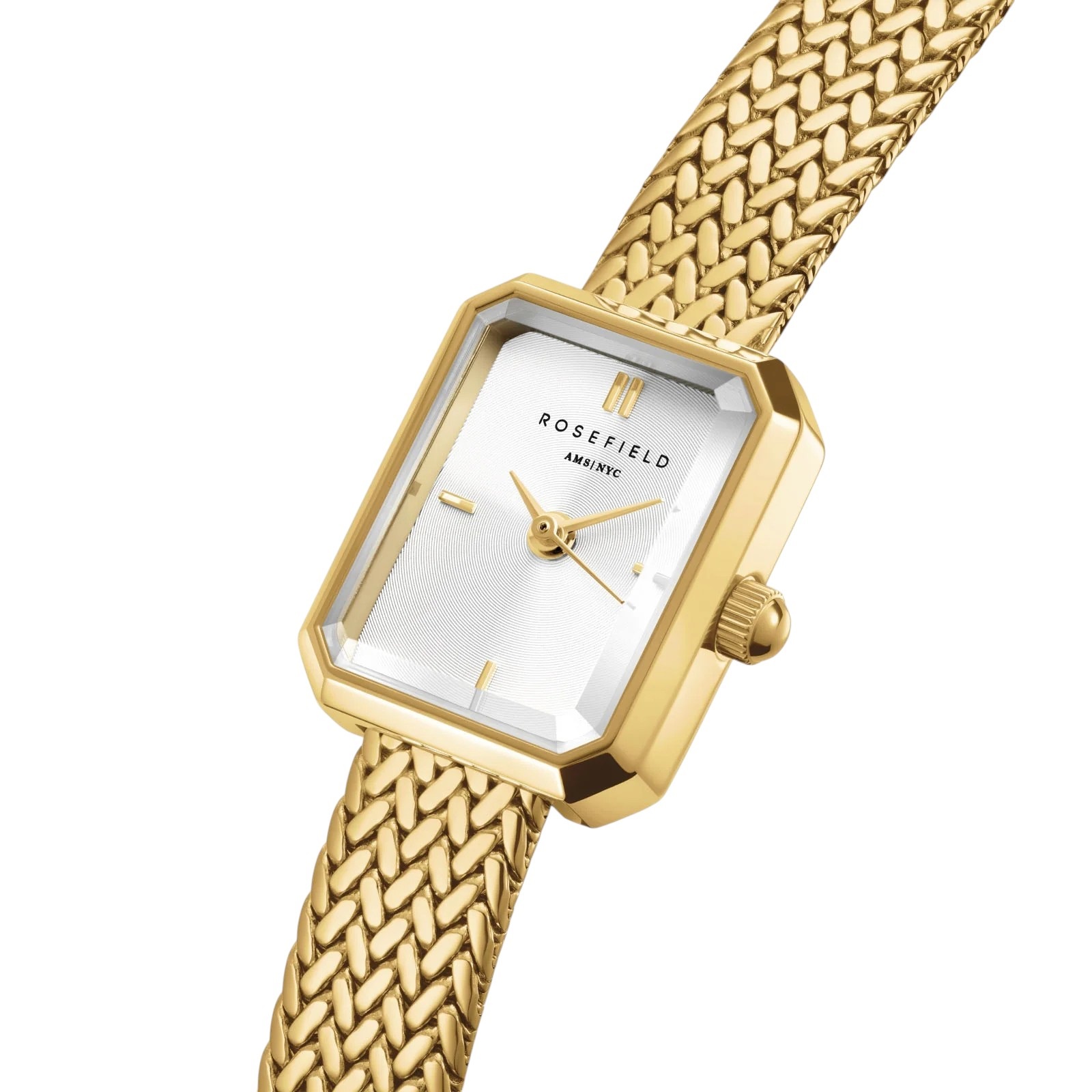 ROSEFIELD Mini Octagon White Dial 15x18.5mm Gold-Plated Stainless Steel Mesh Bracelet MWGMG-M01 - 