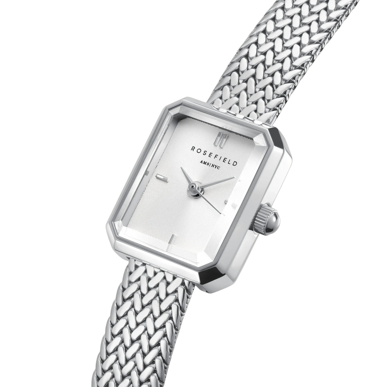 ROSEFIELD Mini Octagon White Dial 15x18.5mm Stainless Steel Mesh Bracelet MWSMS-M04 - 