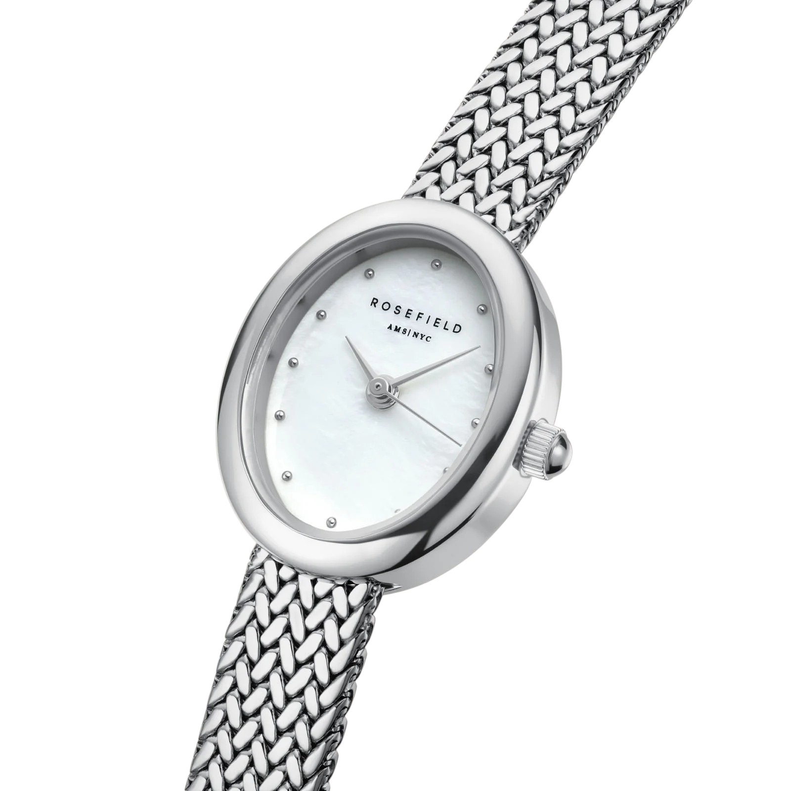 ROSEFIELD Mini Oval White Mother of Pearl Dial 18x22mm Stainless Steel Mesh Bracelet MWSMS-M05 - 