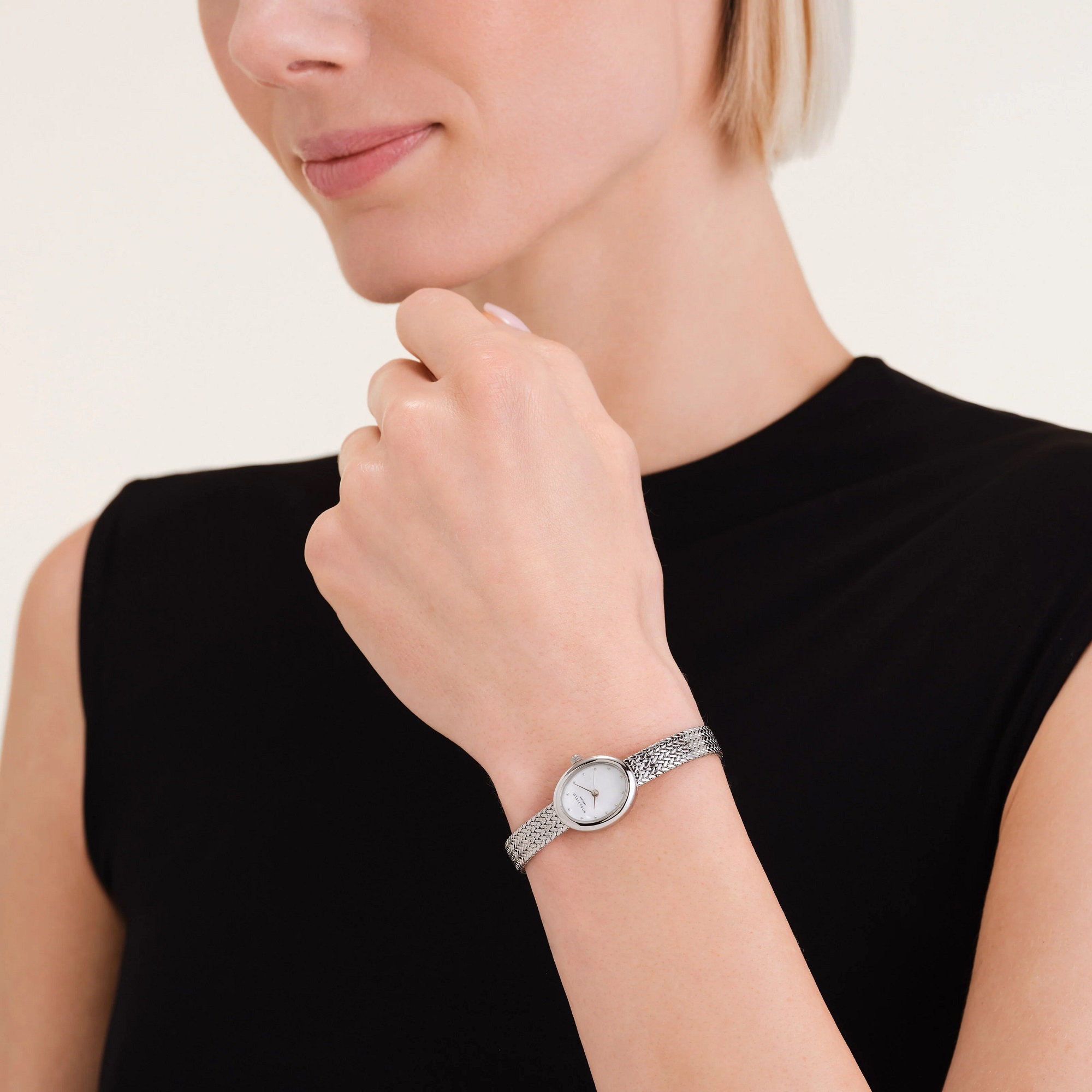 ROSEFIELD Mini Oval White Mother of Pearl Dial 18x22mm Stainless Steel Mesh Bracelet MWSMS-M05 - 3