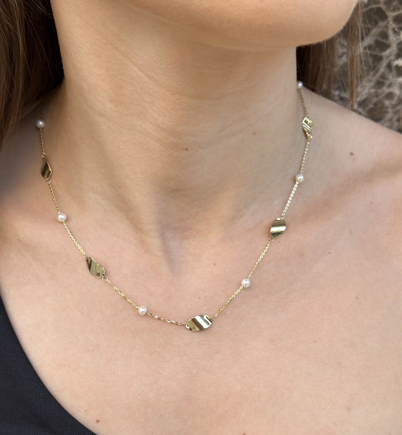 ΚΟΛΙΕ SENZIO Collection σε Κ14 Κίτρινο Χρυσό με Μαργαριτάρια N0052 - 2