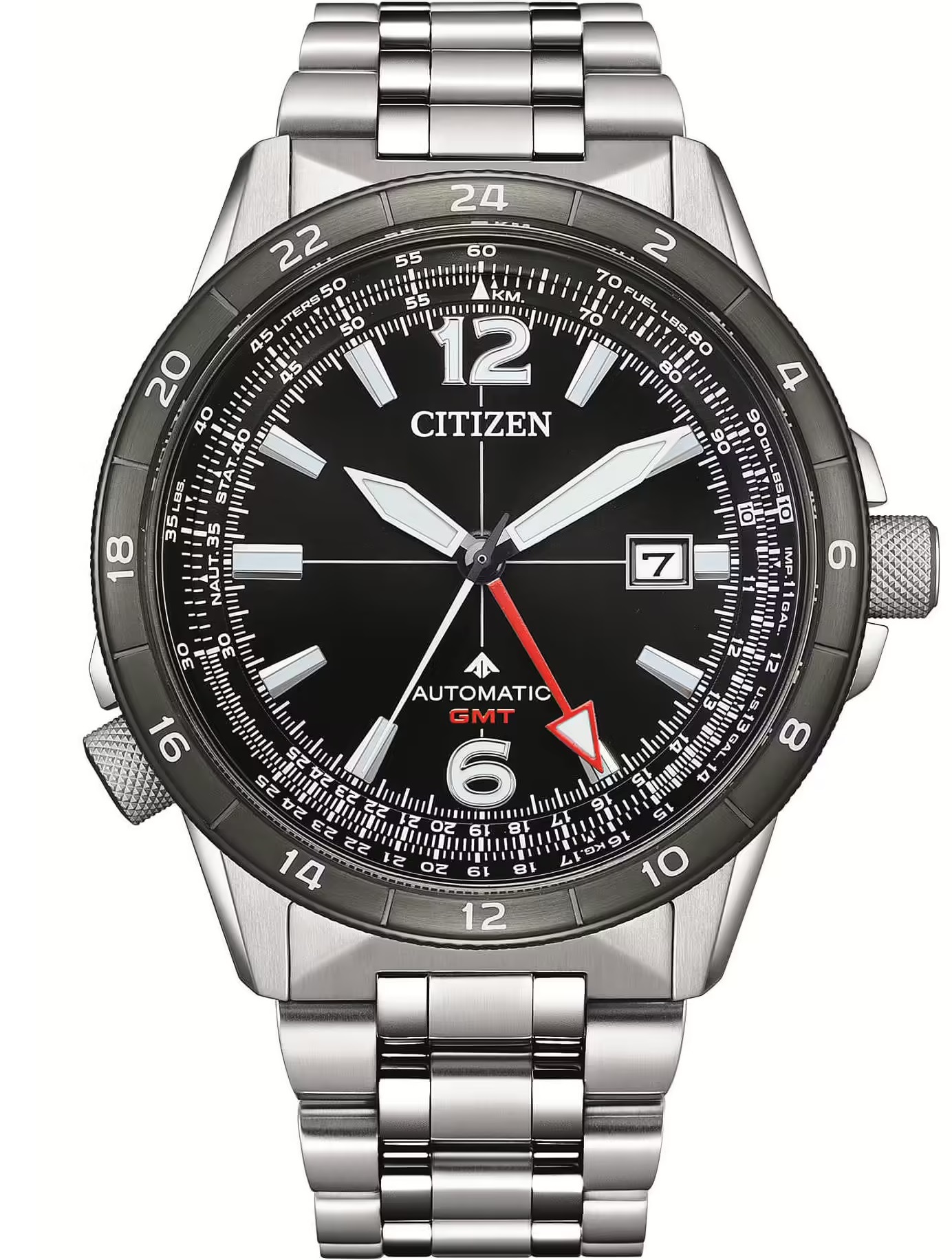 CITIZEN Promaster Air GMT Pilot’s Watch Automatic Black Dial 44.5mm Silver Stainless Steel Bracelet NB6046-59E - 1