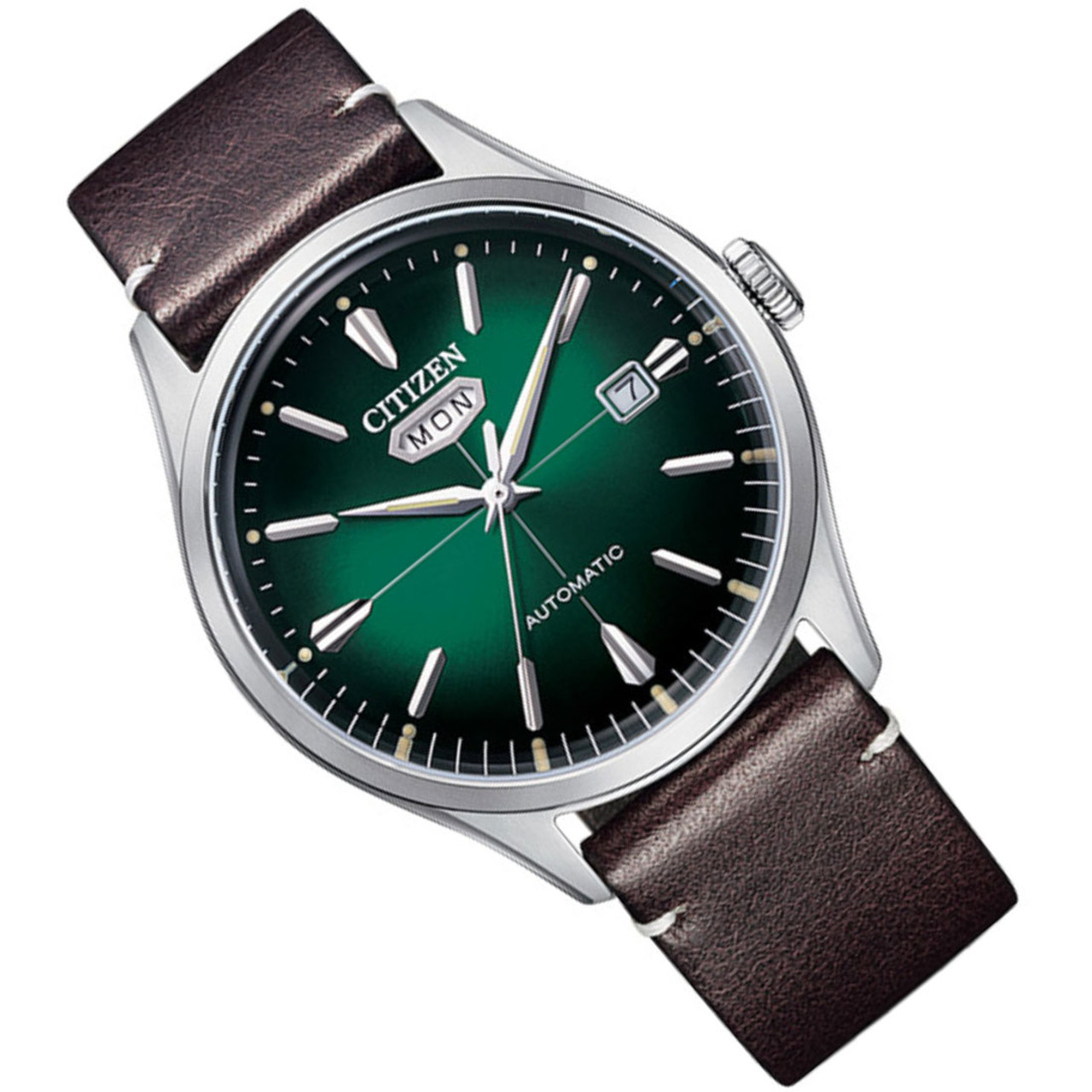 CITIZEN Crystal Seven Automatic Green Dial 40.2mm Silver Stainless Steel Brown Leather Strap NH8390-03X - 3
