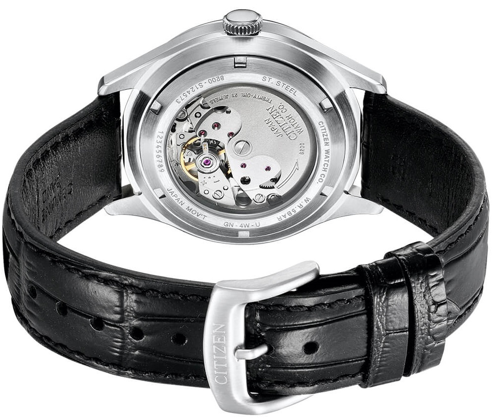 CITIZEN Crystal Seven Automatic Blue Dial 40.2mm Silver Stainless Steel Black Leather Strap NH8390-20L - 