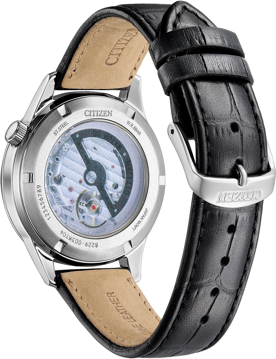 CITIZEN Elegance Automatic Black Dial 40mm Silver Stainless Steel Black Leather Strap NH9131-14E - 3