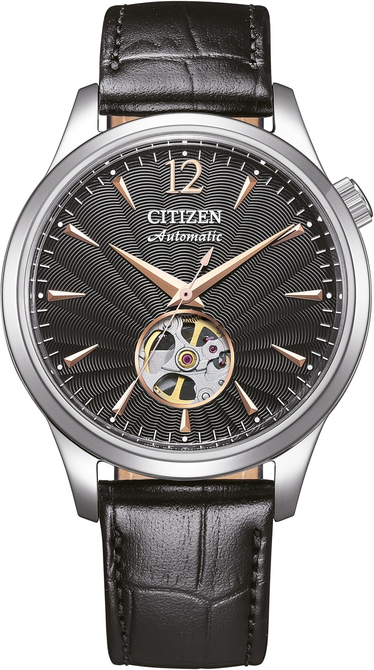 CITIZEN Elegance Automatic Black Dial 40mm Silver Stainless Steel Black Leather Strap NH9131-14E - 