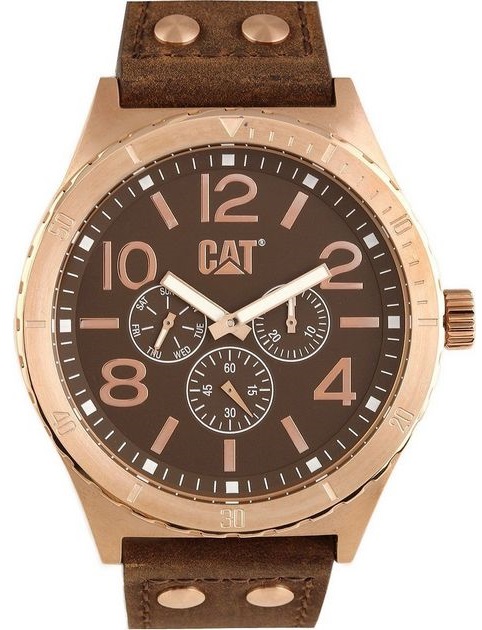CATERPILLAR Camden Multifunction 48mm Rose Gold Stainless Steel Brown Leather Strap NI19935939 - 
