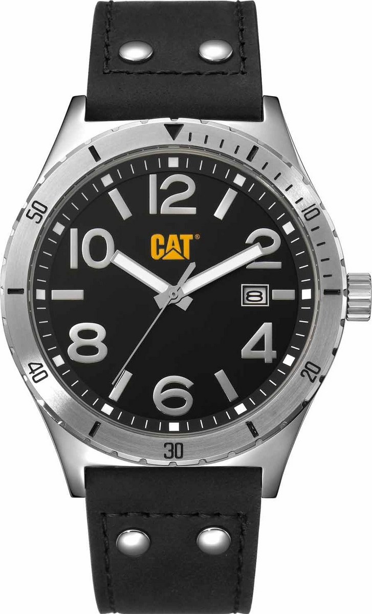CATERPILLAR Camden 43mm Silver Stainless Steel Black Leather Strap NI24134131 - 
