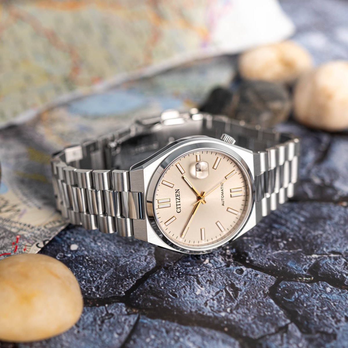 CITIZEN Tsuyosa Collection Automatic Beige Dial 40mm Silver Stainless Steel Bracelet NJ0151-88W - 5