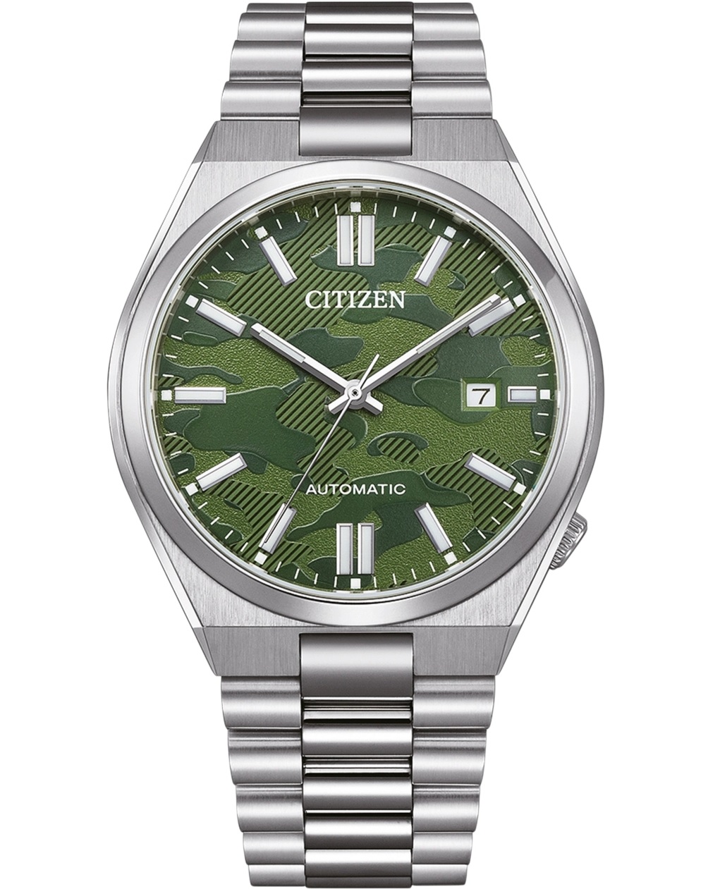 CITIZEN Tsuyosa Collection Automatic Green Camo Dial 40mm Silver Stainless Steel Bracelet NJ0159-86X - 