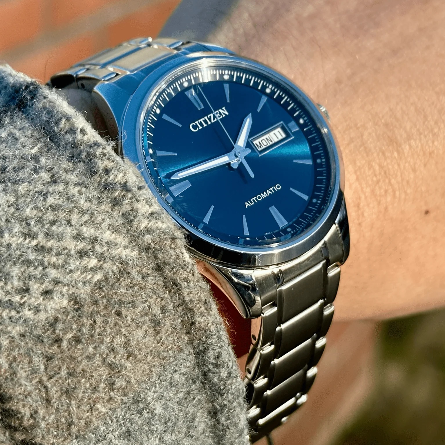 CITIZEN Classic Day Date Automatic Blue Dial 40mm Silver Stainless Steel Bracelet NY4058-79LE - 